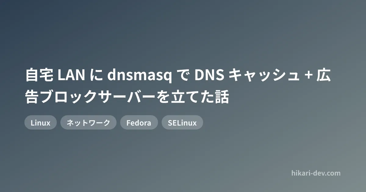 自宅 LAN に dnsmasq で DNS キャッシュ + 広告ブロックサーバーを立てた話